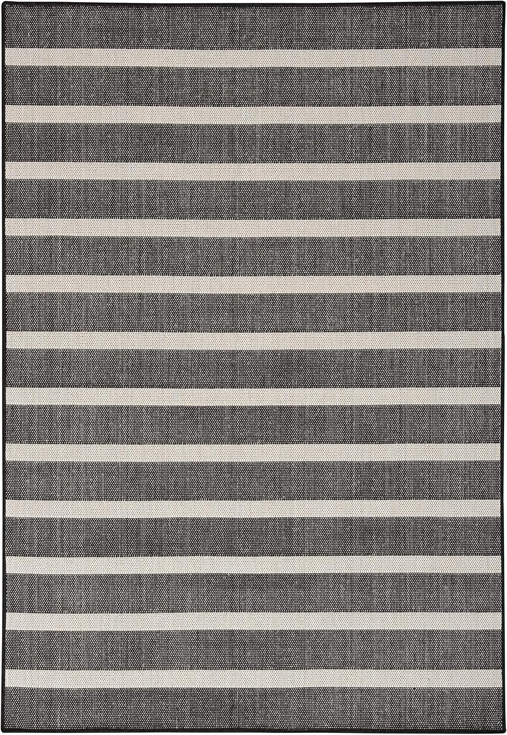 Nourison Home Positano Indoor/Outdoor Black Ivory 5' x 7' Area Rug, Easy Cleaning, Non Shedding, Bed Room, Living Room, Dining Room, Deck, Backyard, Patio (5x7)
