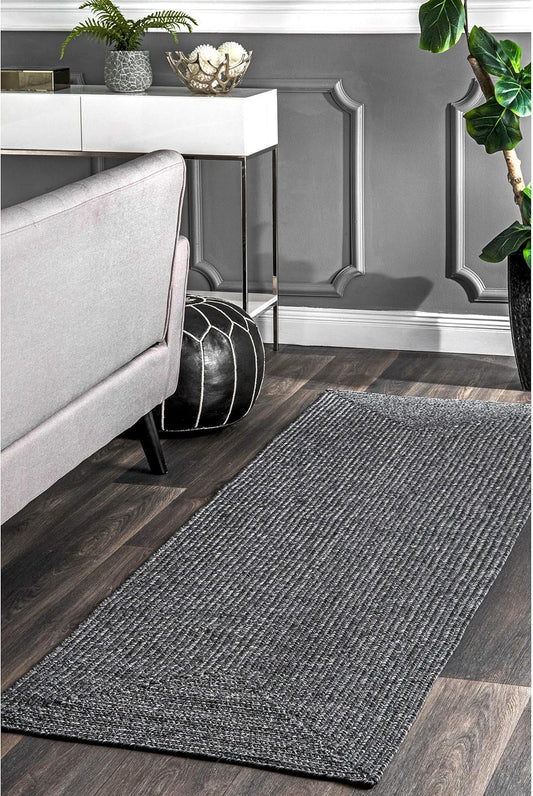 nuLOOM 2' x 10' Solid Hand Braided Indoor/Outdoor Area Rug, Pet-Friendly, High Traffic, Weather Resistant, for Patio, Balcony, Bedroom, Living, Dining Room, Wynn Charcoal