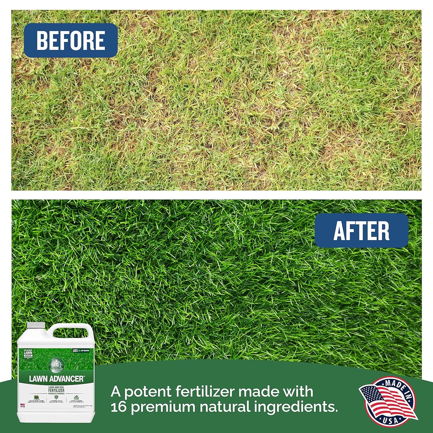 Turf Titan Lawn Advancer – Green Lawn Booster and Lawn Fertilizer (32 oz) – Fast Acting Grass Fertilizer w/Tri-Action Formula – Fertilizer Concentrate for Grass Growth - Covers up to 8,000 Sq F