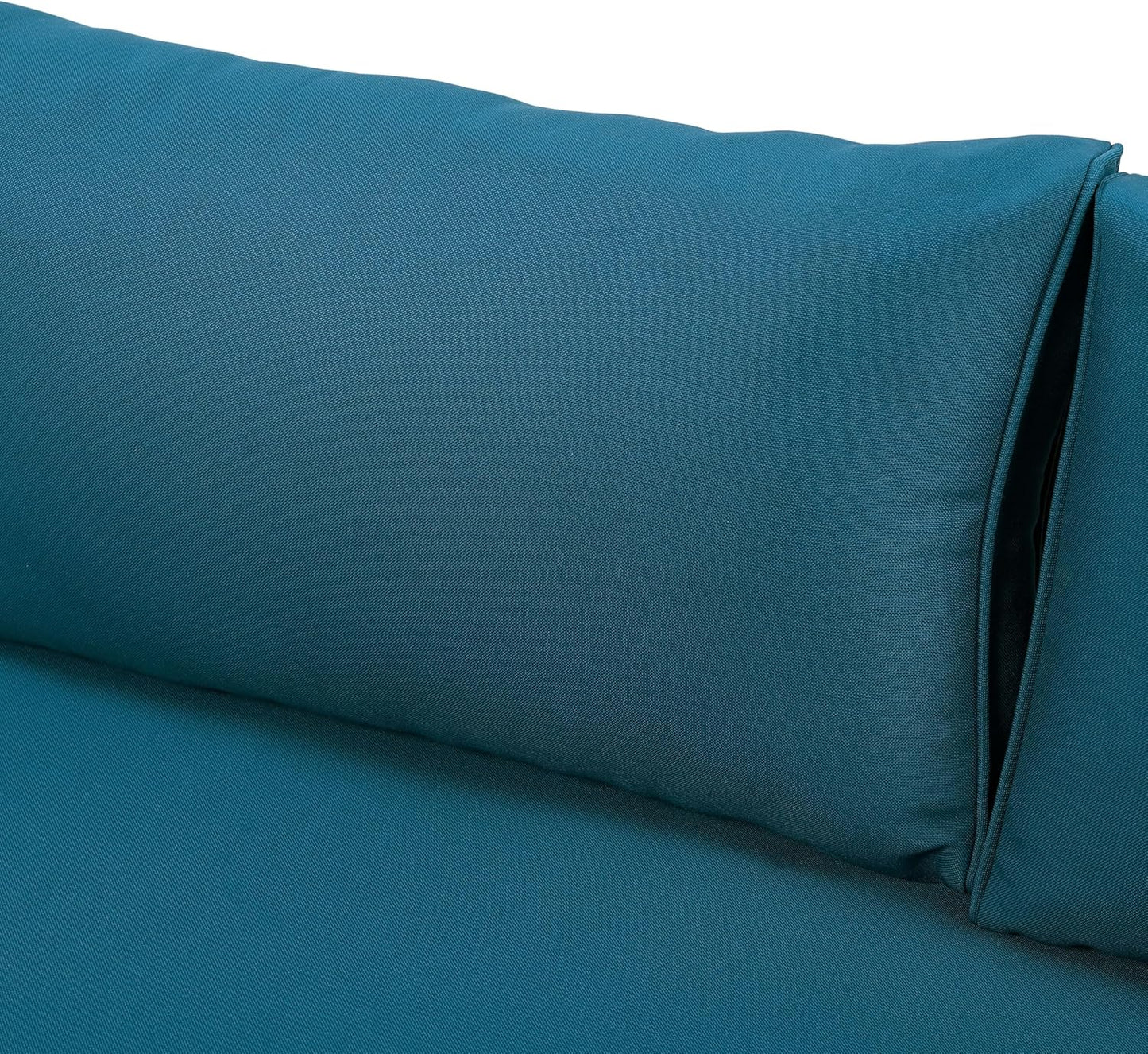 Christopher Knight Home Outdoor 3 Seater Acacia Wood Daybed with Fabric Water Resistant and Removable Cushions, Patio Garden Sofa with Wicker Armrest and Slat Paneling Back, Teak and Dark Teal