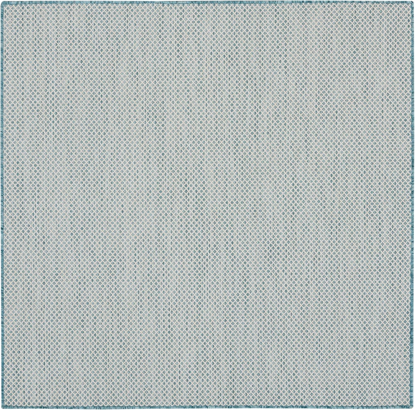 Nourison Home Courtyard Indoor/Outdoor Ivory/Aqua 5' x Square Area Rug, Easy Cleaning, Non Shedding, Bed Room, Living Room, Dining Room, Backyard, Deck, Patio (5 Square)