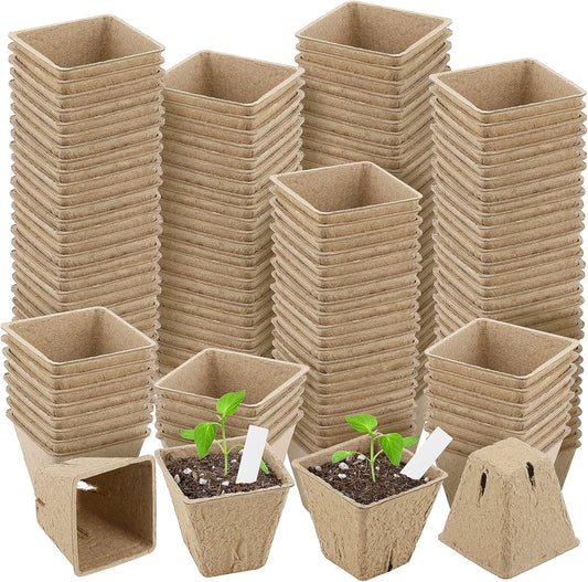 180 Pieces Peat Pots Plant Starters 2.3 Inch Square Peat Pots for Herb Seedlings Garden Germination Nursery Pots Organic Germination Plant Starter with Plant Markers Labels for Plants Supplies