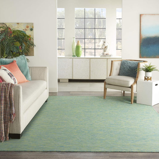 Nourison Positano Indoor/Outdoor Blue/Green 5' x 7' Area Rug, Easy Cleaning, Non Shedding, Bed Room, Living Room, Dining Room, Backyard, Deck, Patio (5x7)