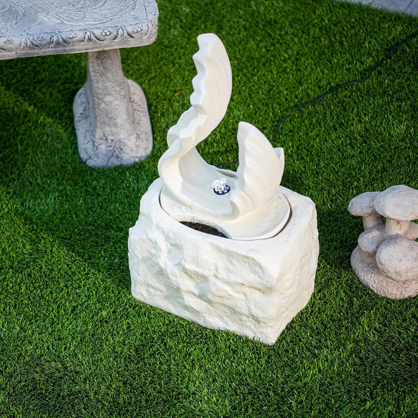 XBrand 25 in H Stone-Look Sculptural Modern Freestanding Fiber Resin Outdoor Garden Fountain w/LED Light, White