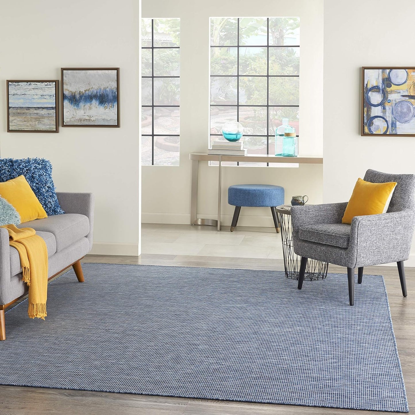 Nourison Positano Indoor-Outdoor Navy Blue 4' x 6' Area Rug, Easy Cleaning, Non Shedding, Bed Room, Living Room, Dining Room, Backyard, Deck, Patio (4x6)