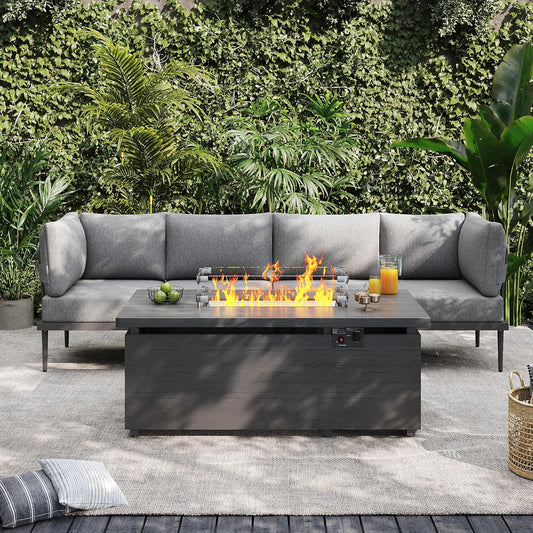 Sundale Outdoor 5 Pieces Metal Patio Furniture Set with Fire Pit Table, Outdoor Sectional Sofa w/6 Inch Olefin Cushion, Modern Outdoor Conversation Sets