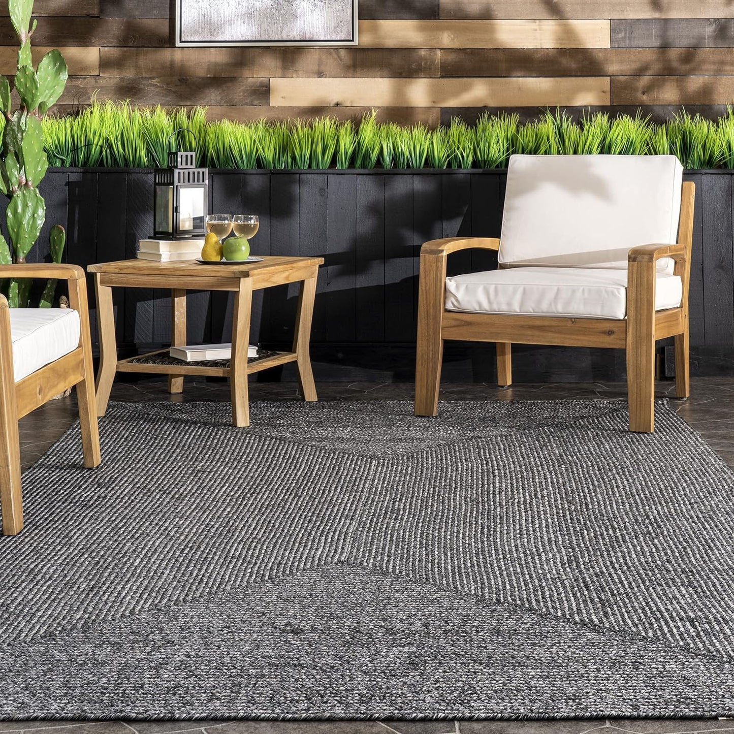 nuLOOM Oval 3' x 5' Solid Hand Braided Indoor/Outdoor Area Rug, Pet-Friendly, High Traffic, Weather Resistant, for Patio, Balcony, Bedroom, Living, Dining Room, Wynn Charcoal