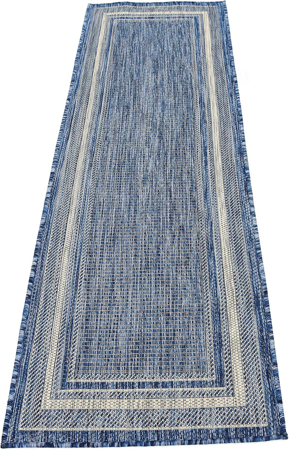 Unique Loom Outdoor Border Collection Area Rug - Soft Border (2' x 6' 1" Runner, Blue/ Ivory)