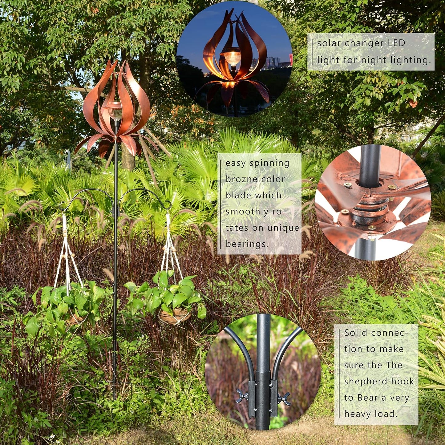 J-Fly Solar Wind Spinners Outdoor Garden Spinner Solar Spinning Windmill Super Large Spinning Garden Ornaments Perfect for Patios, Lawns Or Gardens 83 Inch