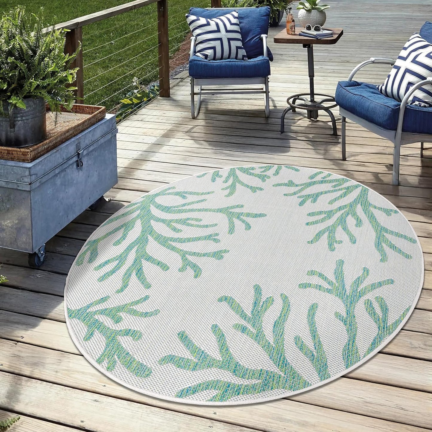 Keen Home Design Terrace Outdoor Round Rug - 5ft Round Washable Indoor/Outdoor Rug for Patio, Kitchen, Balcony, Beach, Garden, Deck and Porch, Size: 5'3" Round