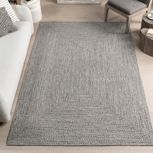 nuLOOM Oval 6' x 9' Solid Hand Braided Indoor/Outdoor Area Rug, Pet-Friendly, High Traffic, Weather Resistant, for Patio, Balcony, Bedroom, Living, Dining Room, Wynn Salt and Pepper