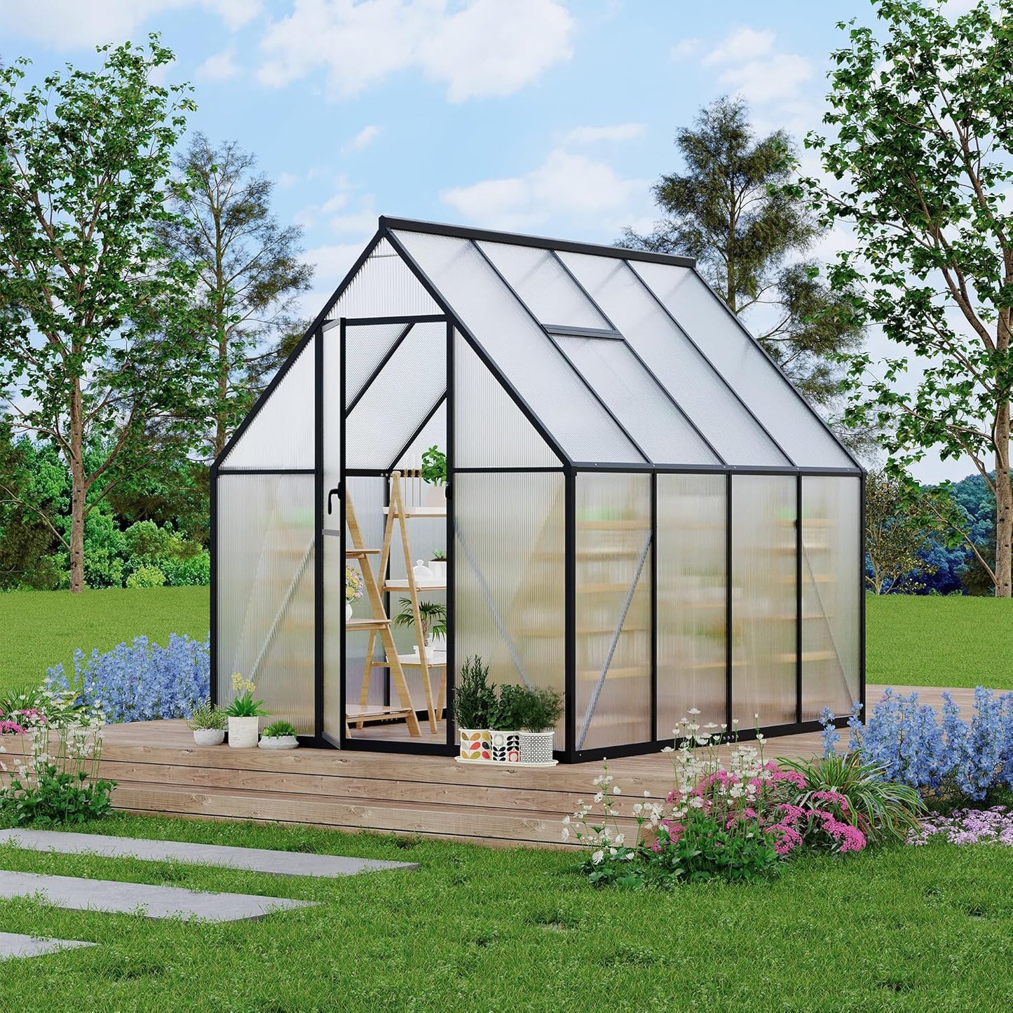 6'x7' Aluminum-Framed Polycarbonate Greenhouse, Heavy Duty Polycarbonate Greenhouse with Quick Setup Structure and Roof Vent, Large Enhanced Aluminum GreenhouseKit for Outdoors