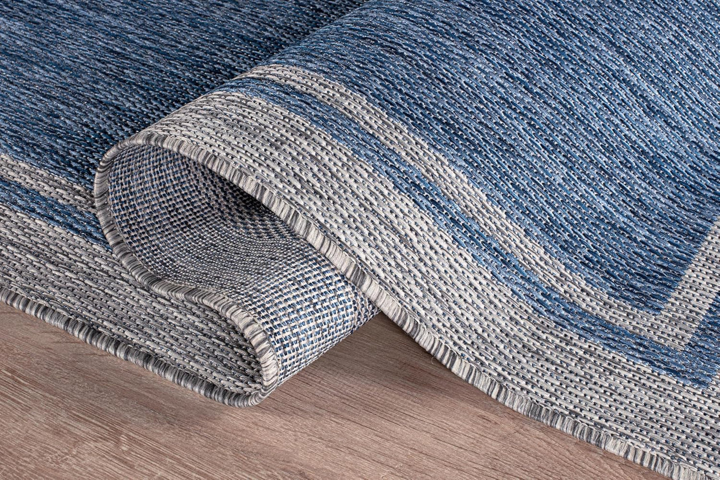 CAMILSON Outdoor Rug, 6x9 Bordered Navy Blue Gray Modern Area Rugs for Indoor and Outdoor Patios, Porches Waterproof Washable Porch Deck Outside Carpet (Bordered Navy, 6 x 9)