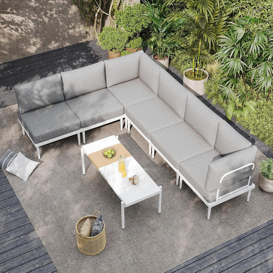 Sundale Outdoor 7 Pieces Metal Patio Furniture Set, Outdoor Sectional Sofa w/6 Inch Olefin Cushion and Coffee Table, Modern Outdoor Conversation Sets