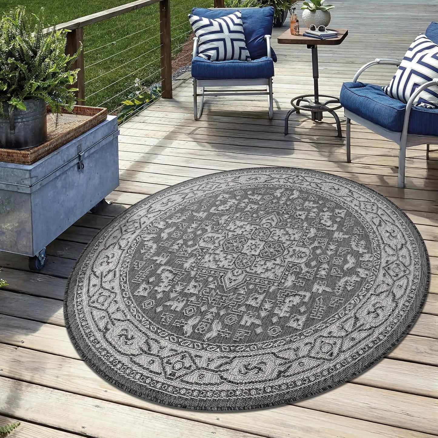 Keen Home Design Terrace Outdoor Round Rug - 8ft Round Washable Indoor/Outdoor Rug for Patio, Kitchen, Balcony, Beach, Garden, Deck and Porch, Size: 7'7" Round