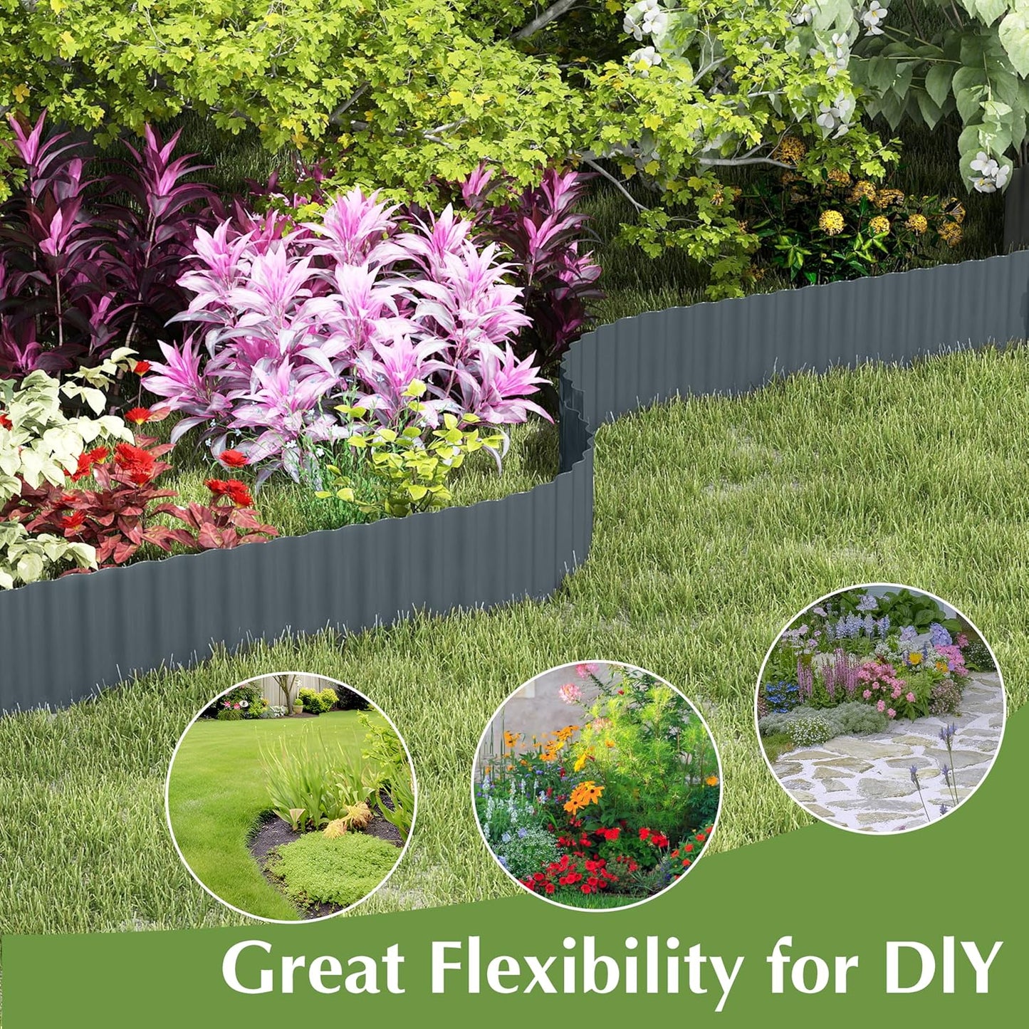 Metal Garden Edging Border, Corrugated Steel Landscaping, DIY for Lawn (Black, 10 Inch x 20FT)