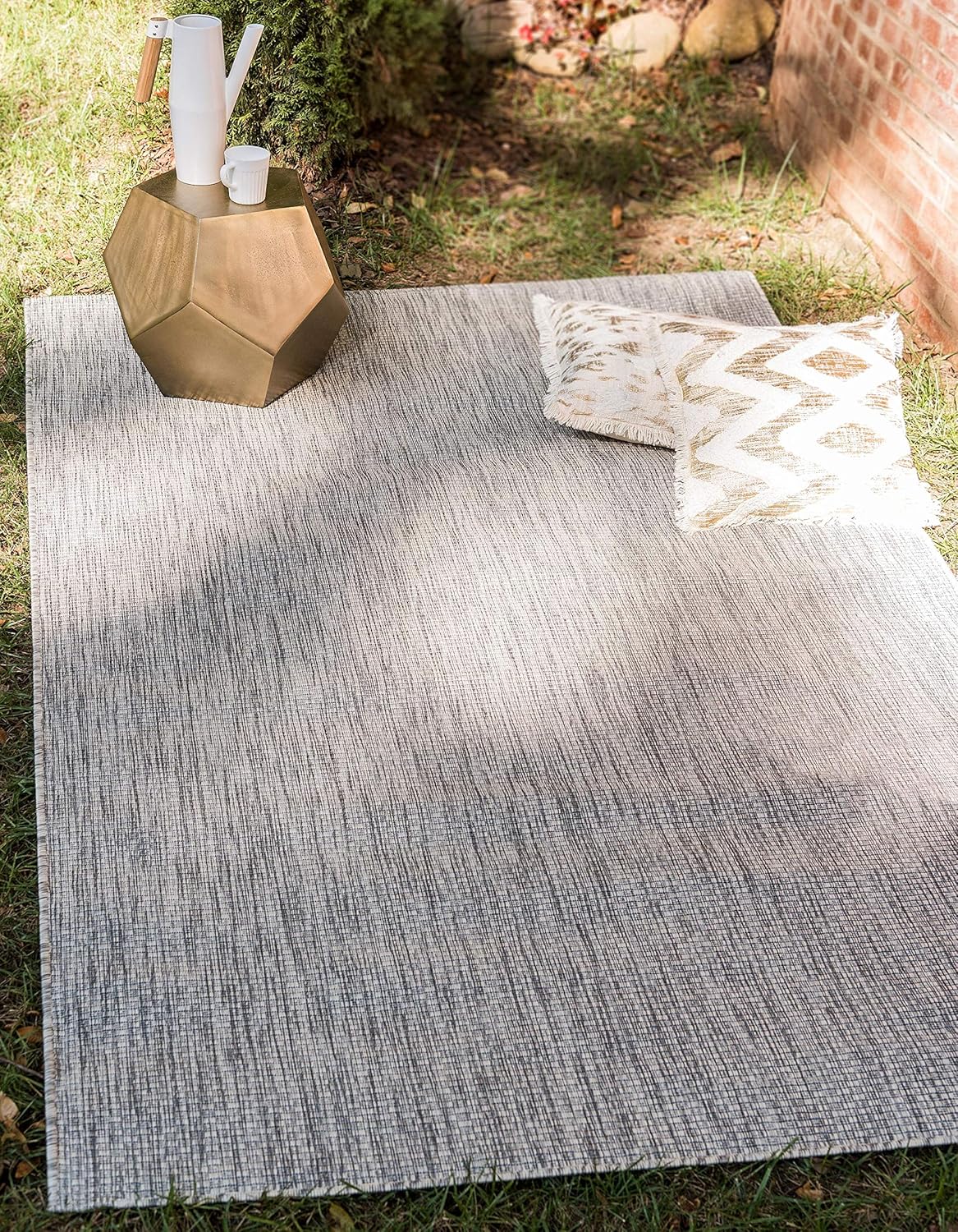 Unique Loom Collection Casual Transitional Solid Heathered Indoor/Outdoor Flatweave Area Rug (9' x 12' Rectangle, Light Gray/Ivory)