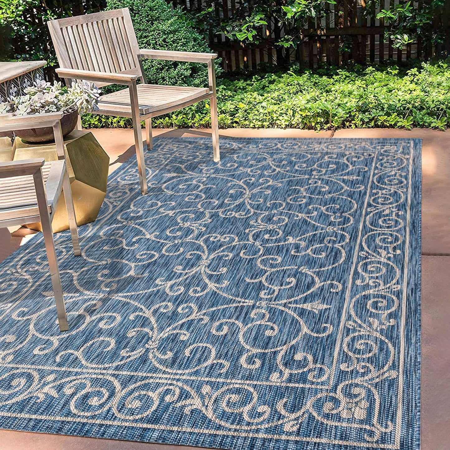 JONATHAN Y SMB106D-14 Charleston Vintage Filigree Textured Weave Navy/Gray 10 ft. x 14 ft. Indoor/Outdoor Area Rug, Pet Friendly, Non-Shedding, Stain Resistant, Easy-Cleaning for Backyard, Patio