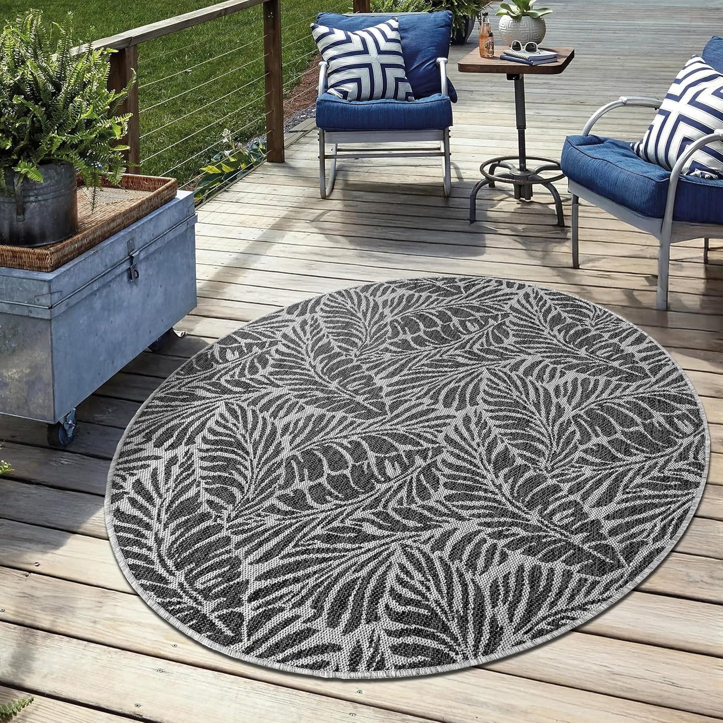 Keen Home Design Terrace Outdoor Round Rug - 5ft Round Washable Indoor/Outdoor Rug for Patio, Kitchen, Balcony, Beach, Garden, Deck and Porch, Size: 5'3" Round