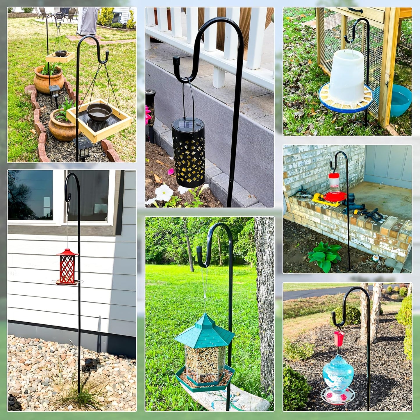 Ottsuls Shepherd Hooks with 5 Prongs Base for Outdoor - 76 Inch Adjustable Bird Feeder Pole for Outside Hanging, Garden, Hummingbird Feeder, Plant Baskets, Solar Light Lanterns, Wedding Decor (1 Pack)
