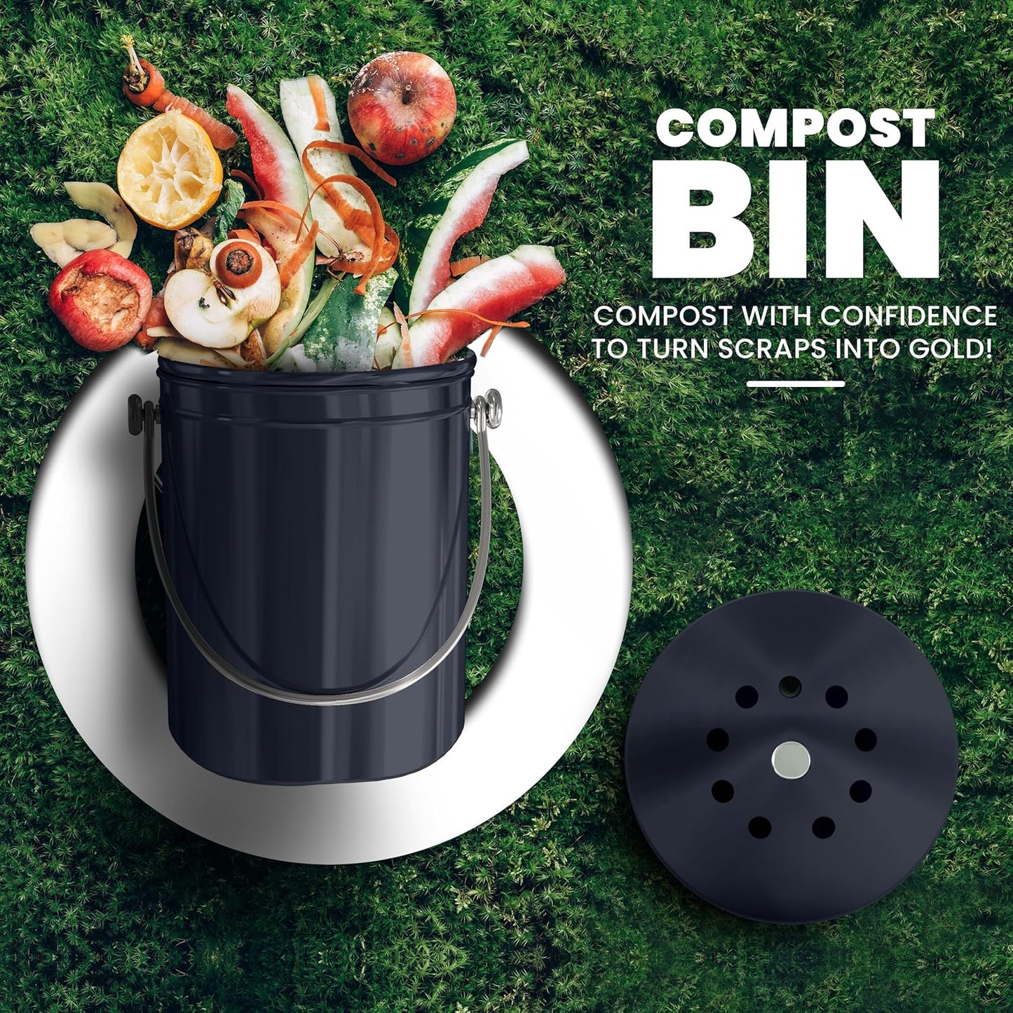 Utopia Kitchen Compost Bin for Kitchen Countertop, 1.3 Gallon Compost Bucket for Kitchen with Lid, Includes 1 Spare Charcoal Filter (Dark Purple)