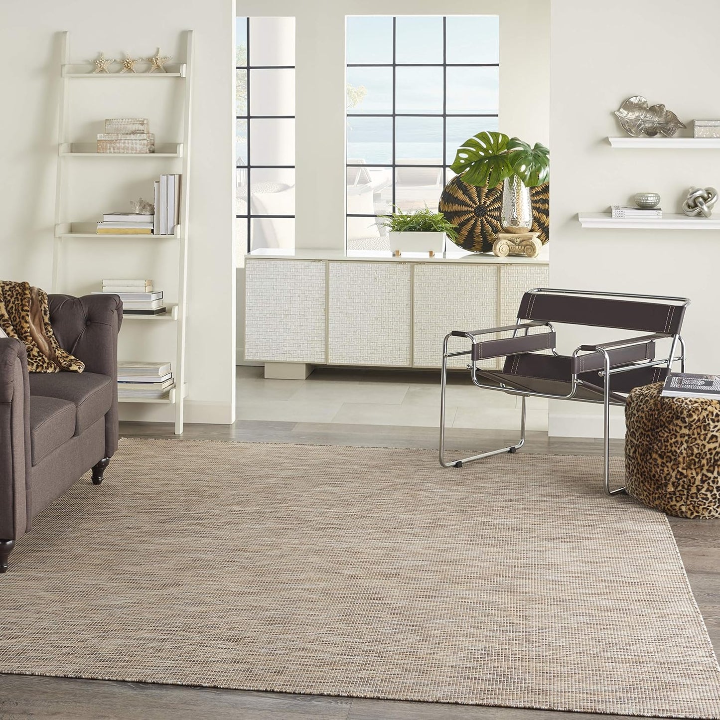 Nourison Positano Indoor-Outdoor Beige 4' x 6' Area Rug, Easy Cleaning, Non Shedding, Bed Room, Living Room, Dining Room, Backyard, Deck, Patio (4x6)