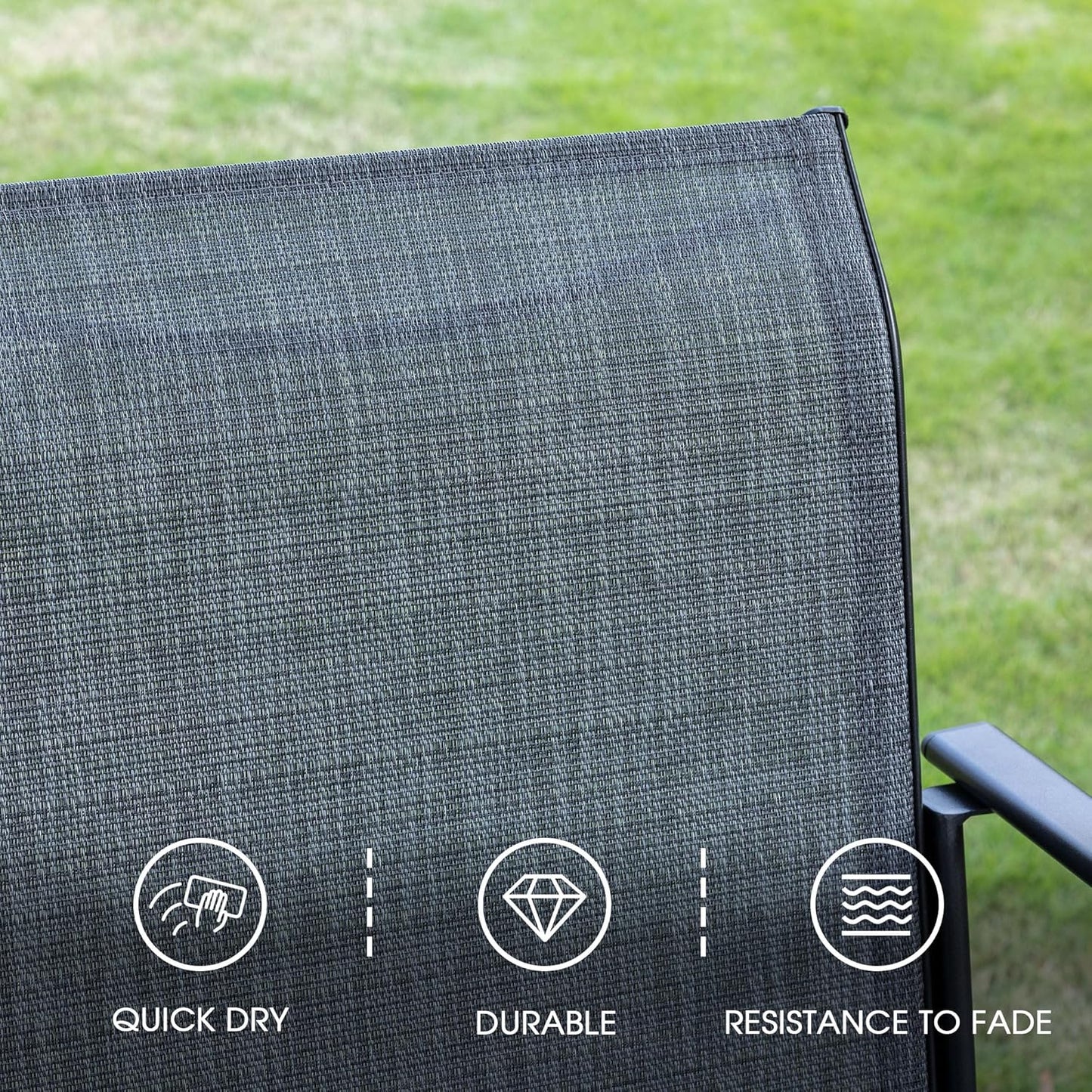 VICLLAX 5 Pieces Patio Dining Set, Outdoor Furniture Set Includes 1 Square Outdoor Table and 4 Stackable Patio Sling Chairs, Grey Wood Grain Tabletop and Grey Fabric