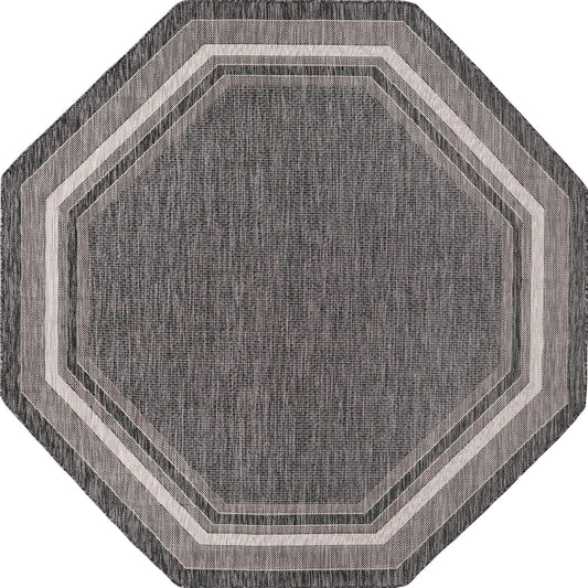 Unique Loom Outdoor Border Collection Area Rug - Soft Border (7' 10" Octagon, Black/ Ivory)