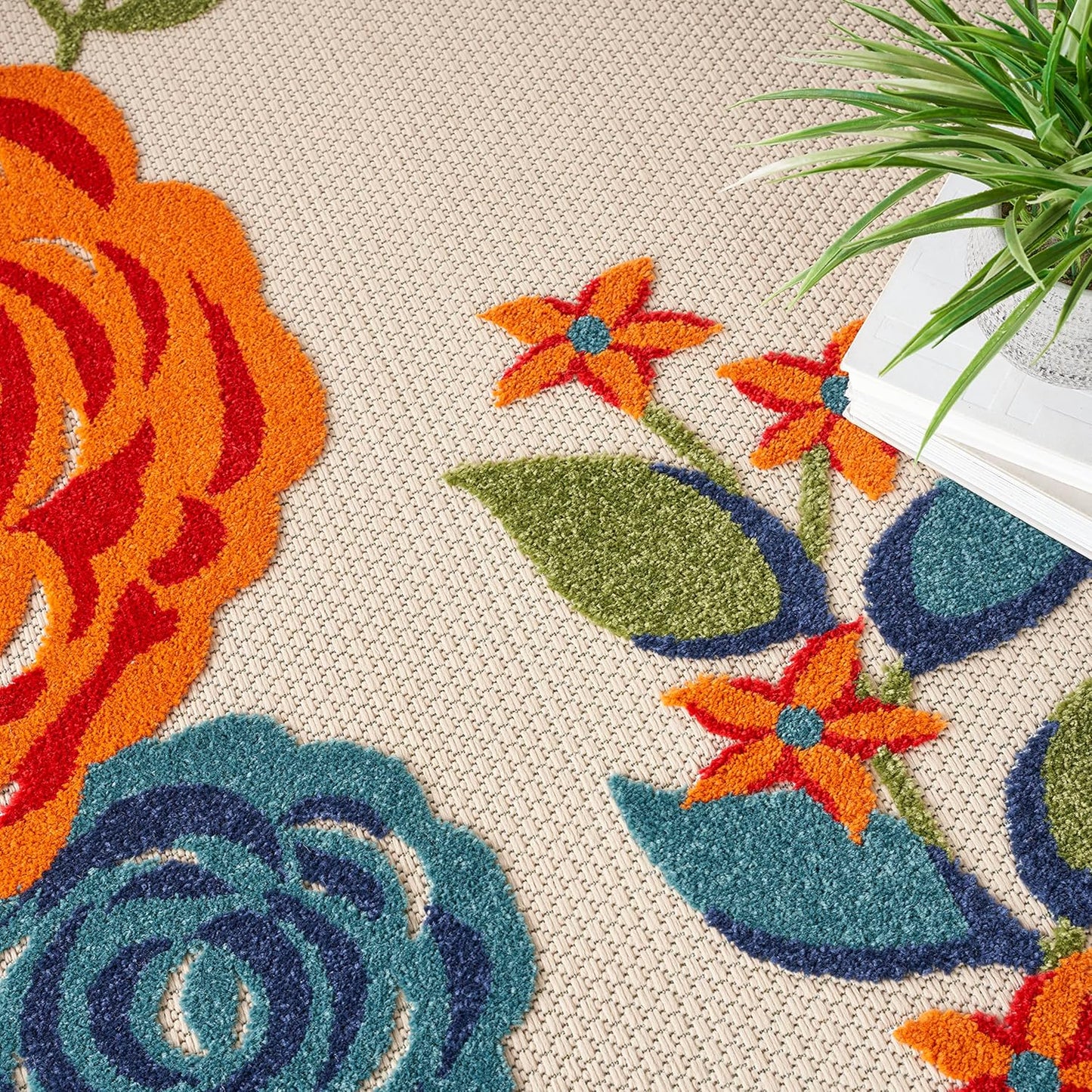 Nourison Home Aloha Indoor/Outdoor Multicolor 7’10” x Round Area Rug, Easy-Cleaning, Non Shedding, Bed Room, Living Room, Dining Room, Backyard, Deck, Patio (8 Round)