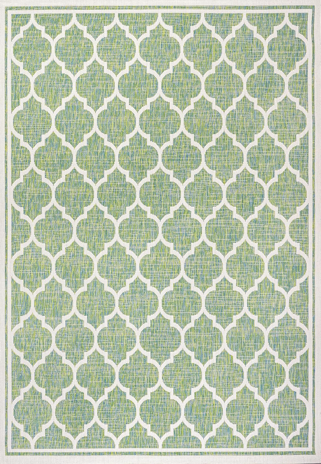 Eyely BMS109I-4 Santa Monica Trebol Moroccan Trellis Textured Weave Indoor/Outdoor Area Rug Coastal;Bohemian, Bedroom, Backyard, Patio, Easy-Cleaning, Non-Shedding, 4 X 6, Cream/Green