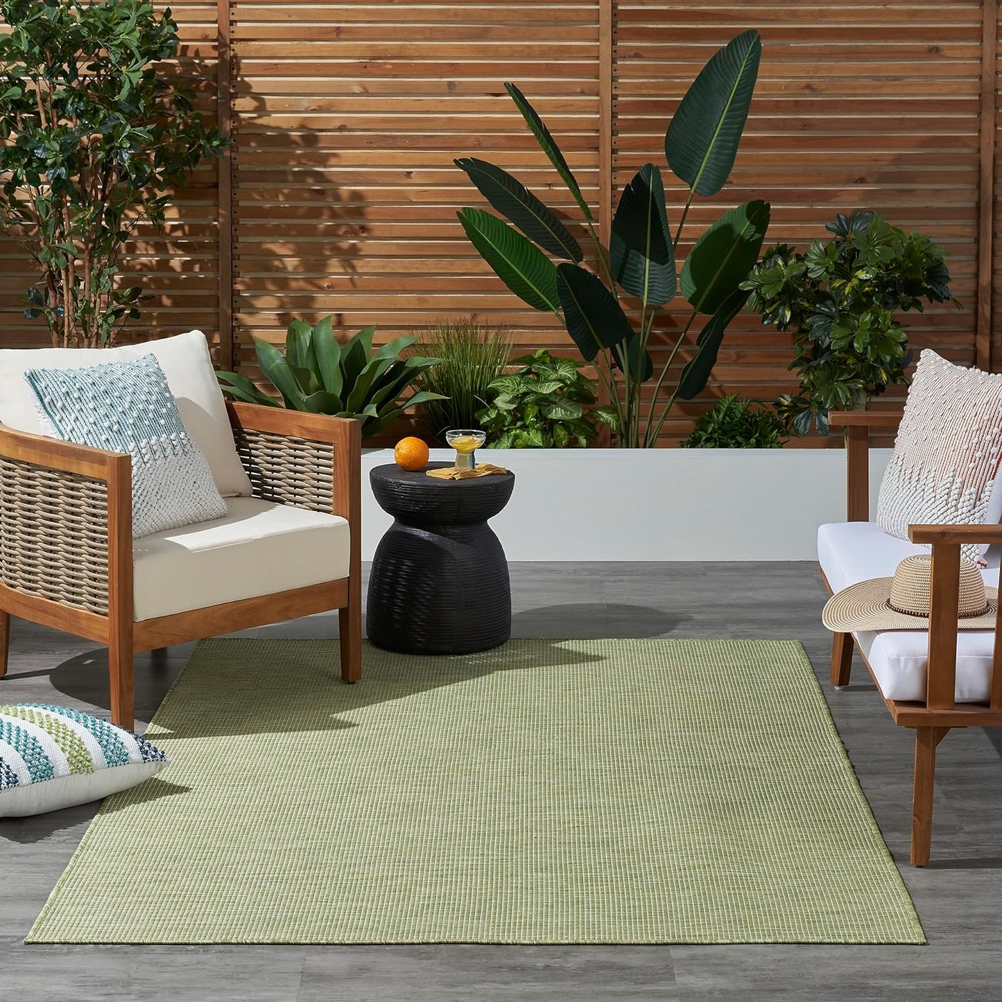 Nourison Home Positano Indoor/Outdoor Green 5' x 7' Area Rug, Easy Cleaning, Non Shedding, Bed Room, Living Room, Dining Room, Backyard, Deck, Patio (5x7)