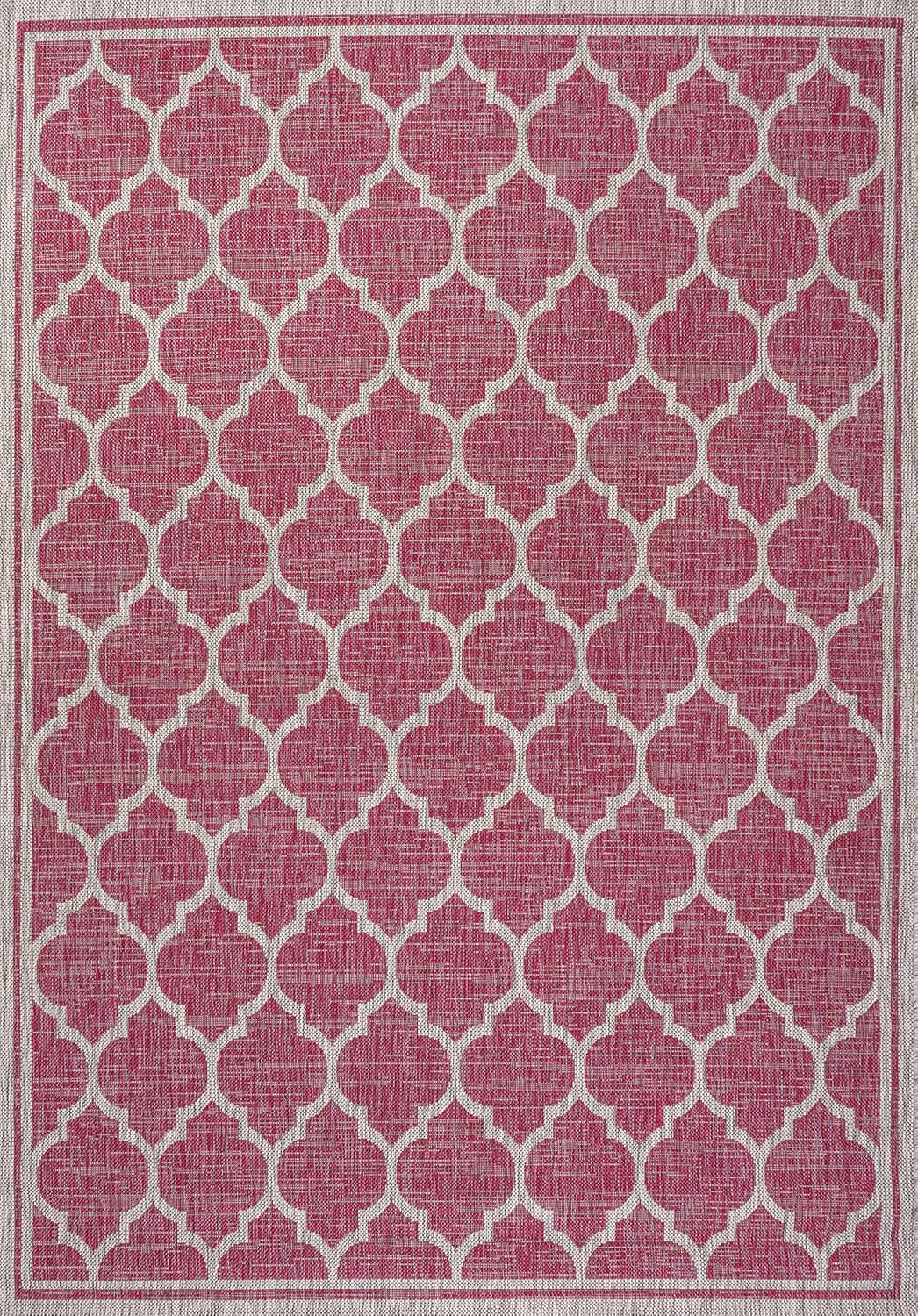 Eyely BMS109H-9 Santa Monica Trebol Moroccan Trellis Textured Weave Indoor/Outdoor Area Rug Coastal;Bohemian, Bedroom, Backyard, Patio, Easy-Cleaning, Non-Shedding, 9 X 12, Fuchsia/Light Gray