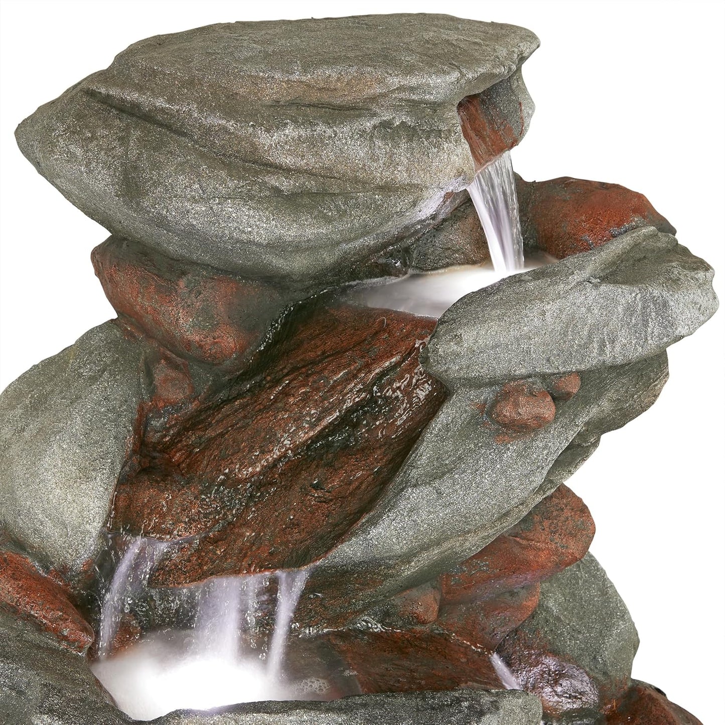 Alpine Corporation WIN1548 Outdoor Floor Cascading Stone Fountain with LED Lights, Tiered Garden Water Fountain, 53" H, Gray