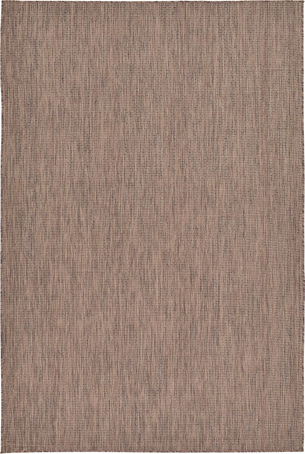Unique Loom Collection Casual Transitional Solid Heathered Indoor/Outdoor Flatweave Area Rug (6' 1" x 9' Rectangle, Light Brown/Ivory)