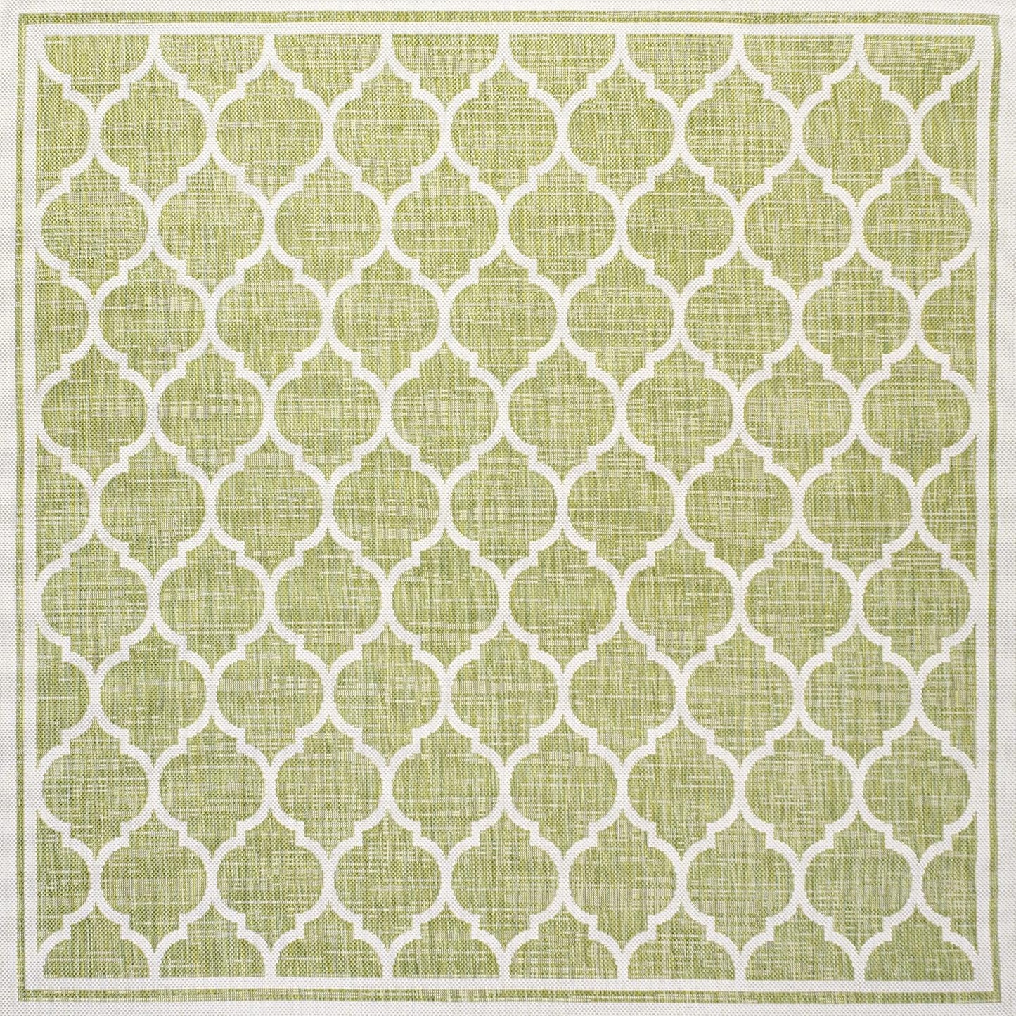 Eyely BMS109G-5SQ Santa Monica Trebol Moroccan Trellis Textured Weave Indoor/Outdoor Area Rug Coastal;Bohemian, Bedroom, Backyard, Patio, Easy-Cleaning, Non-Shedding, 5' Square, Green/Cream