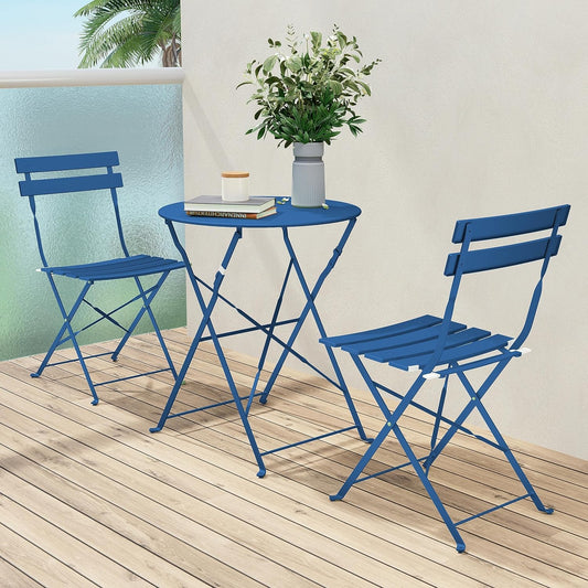 Grand Patio Premium Frame Patio Bistro Set, Folding Outdoor Patio Furniture Sets, 3 Piece Patio Set of Folding Patio Table and Chairs, Peacock Blue