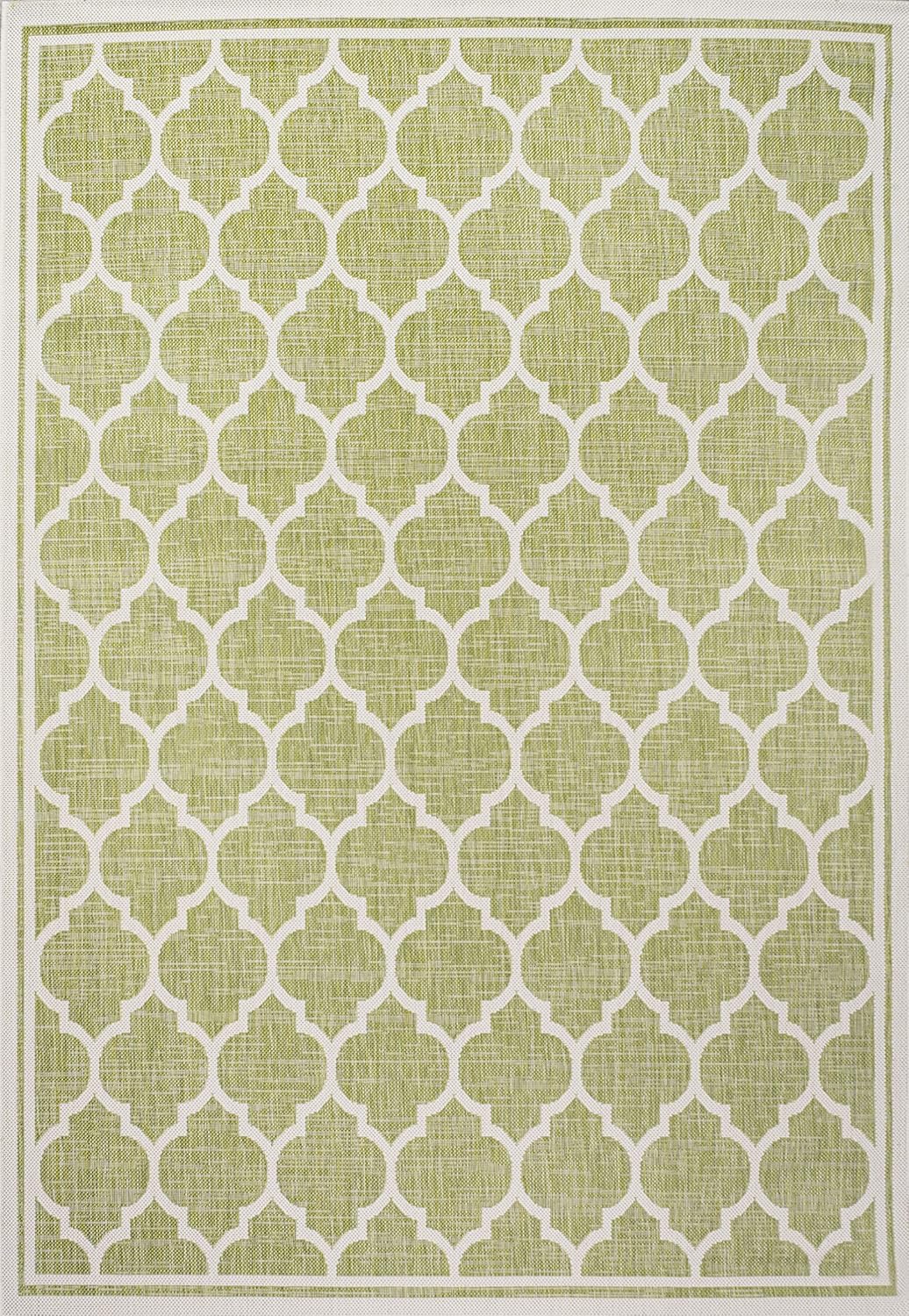 Eyely BMS109G-5 Santa Monica Trebol Moroccan Trellis Textured Weave Indoor/Outdoor Area Rug Coastal;Bohemian, Bedroom, Backyard, Patio, Easy-Cleaning, Non-Shedding, 5 X 8, Green/Cream