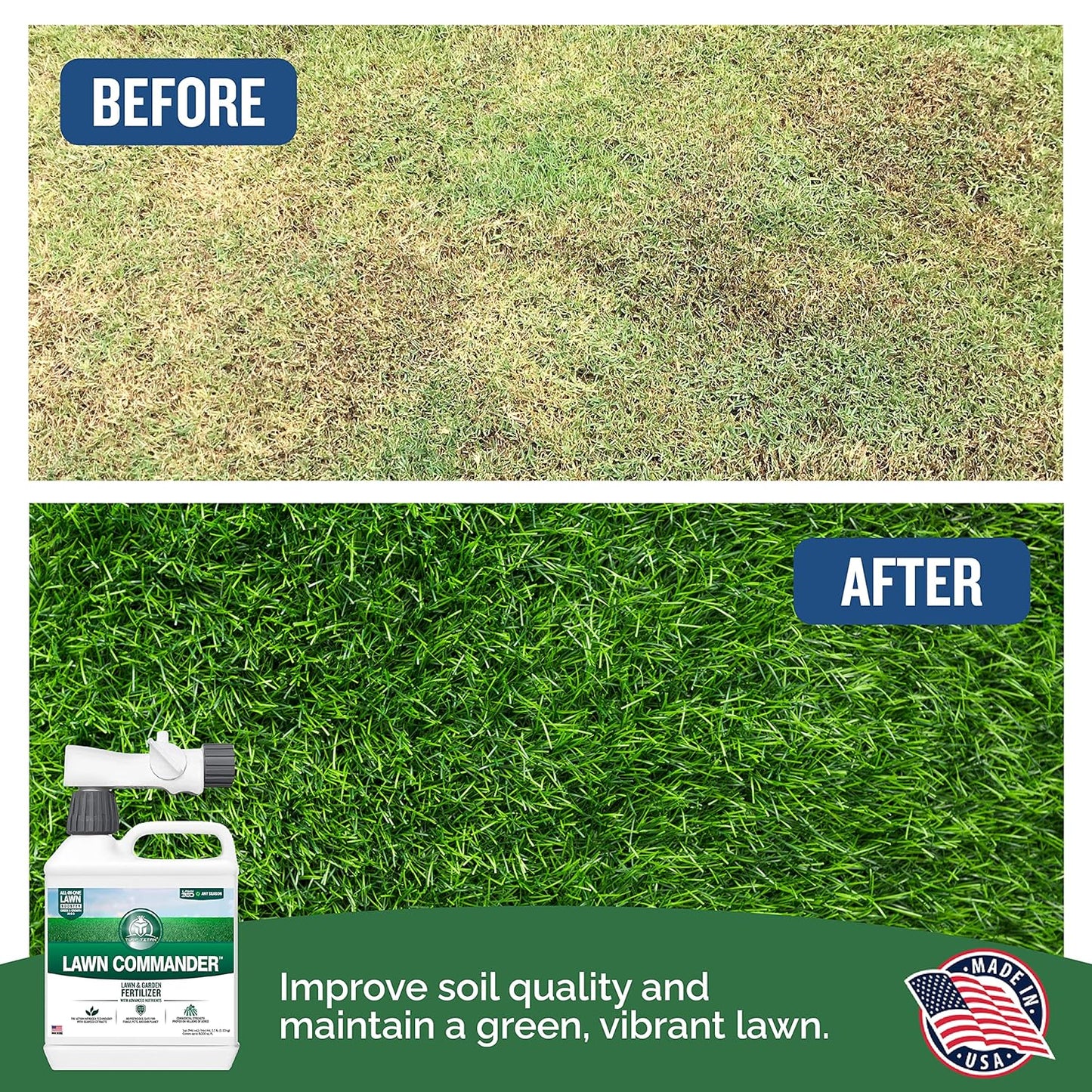 Turf Titan Lawn Commander – All-in-One Lawn Booster and Fertilizer (32 oz) – Peak Growth & Green Grass for All Seasons – Tri-Action Nitrogen Tech - Hose End Lawn Sprayer – Covers up to 8,000 Sq Ft