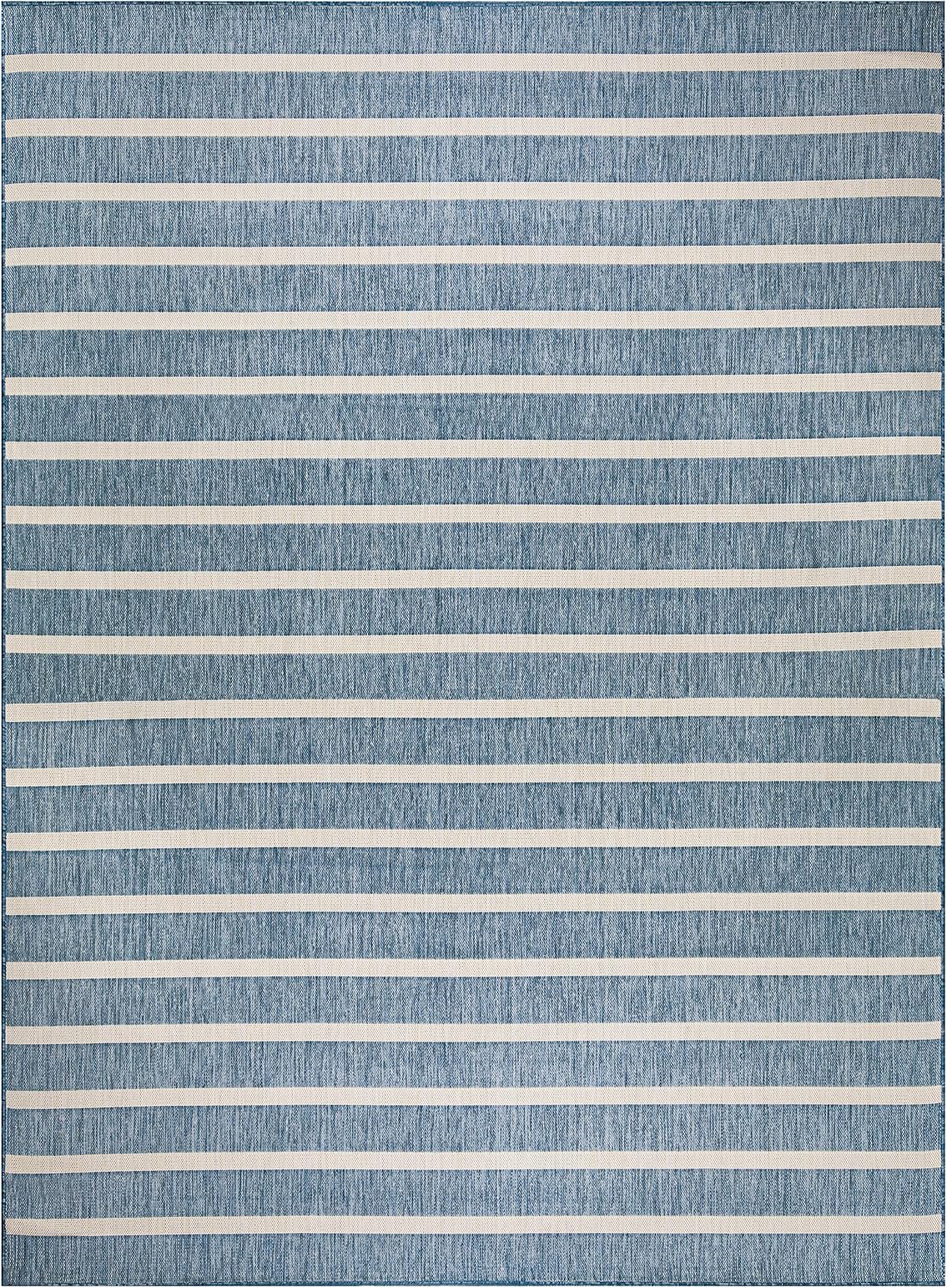 Nourison Home Positano Indoor/Outdoor Navy Ivory 9' x 12' Area Rug, Easy Cleaning, Non Shedding, Bed Room, Living Room, Dining Room, Backyard, Deck, Patio (9x12)