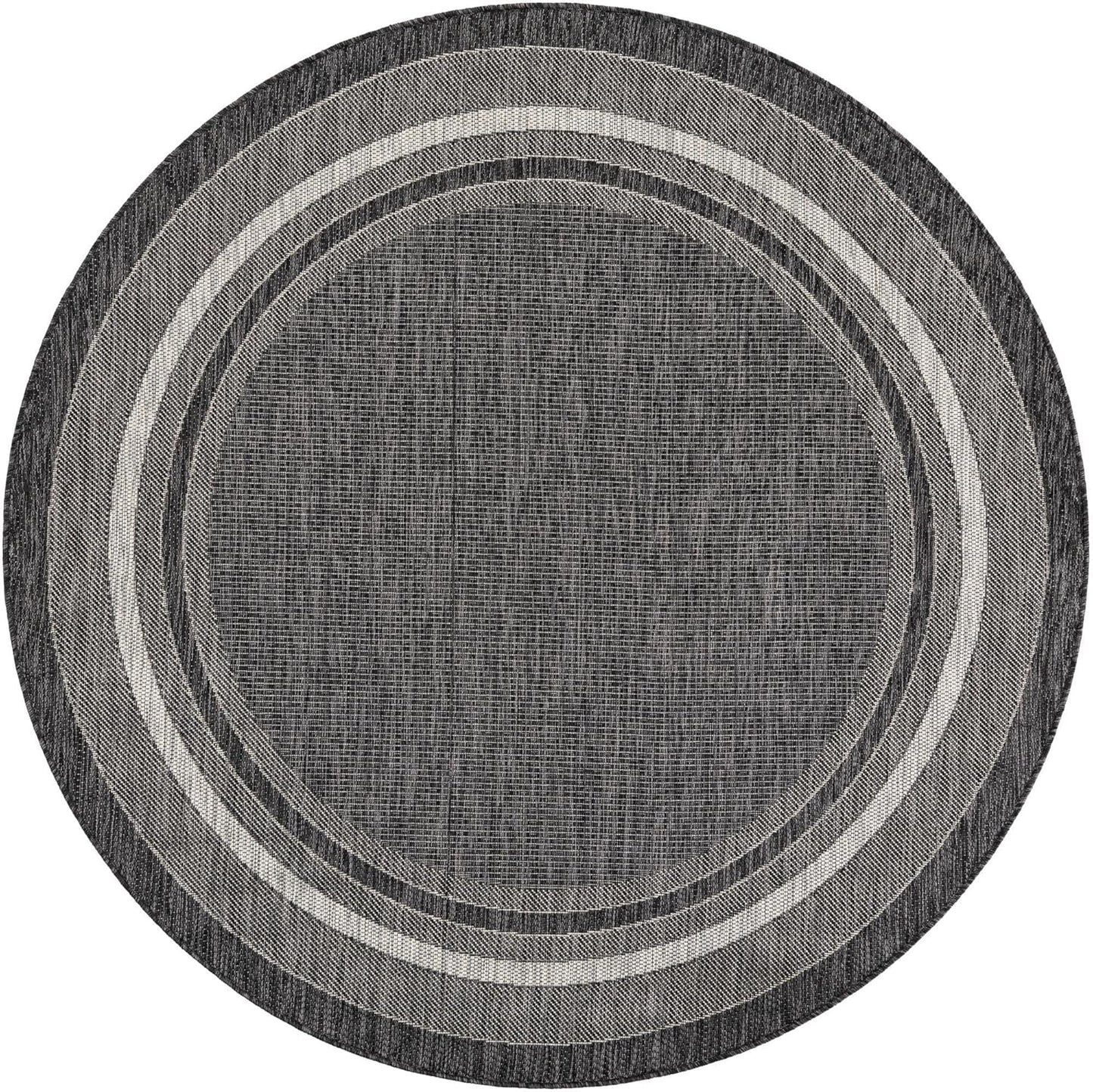 Unique Loom Outdoor Border Collection Area Rug - Soft Border (6' 1" Round Black/Ivory)