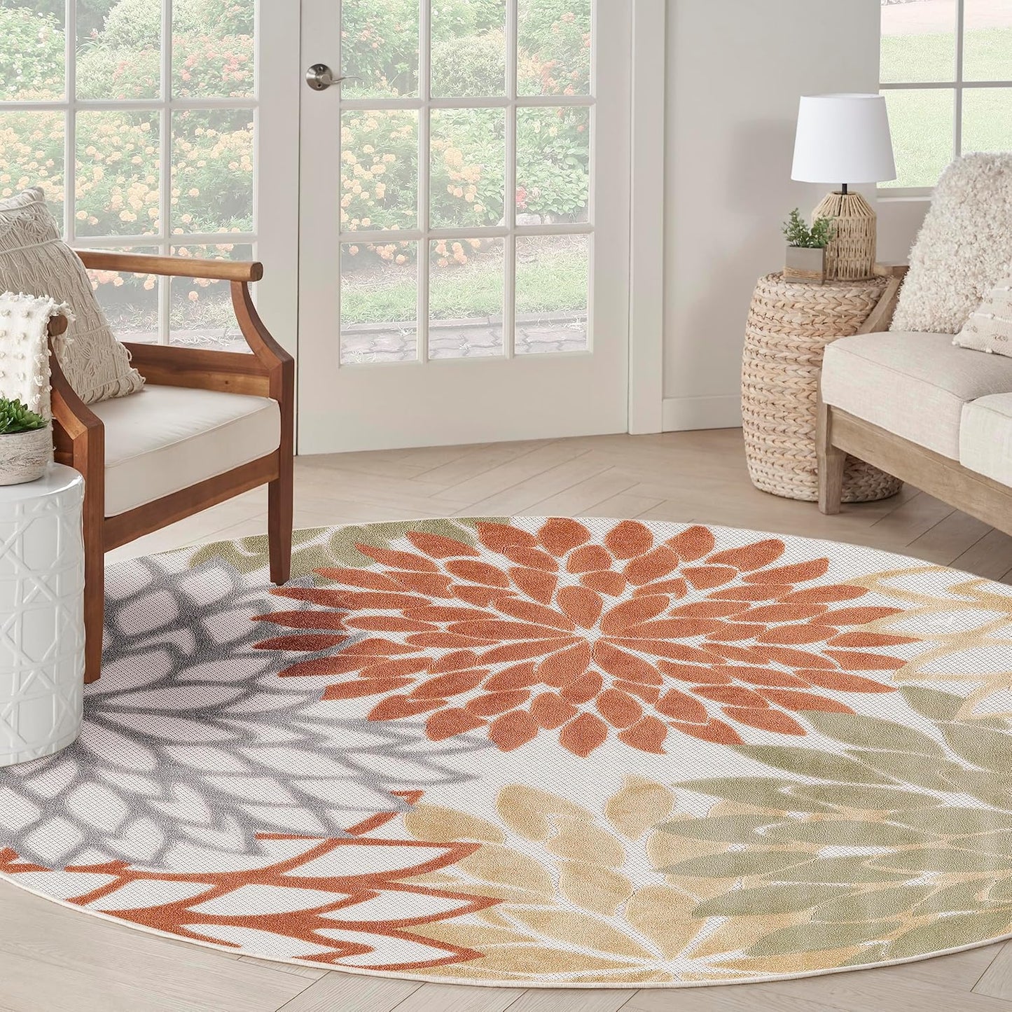 Nourison Home Aloha 63x63 Outdoor Polypropylene Fabric Rug in Ivory/Multi-Color