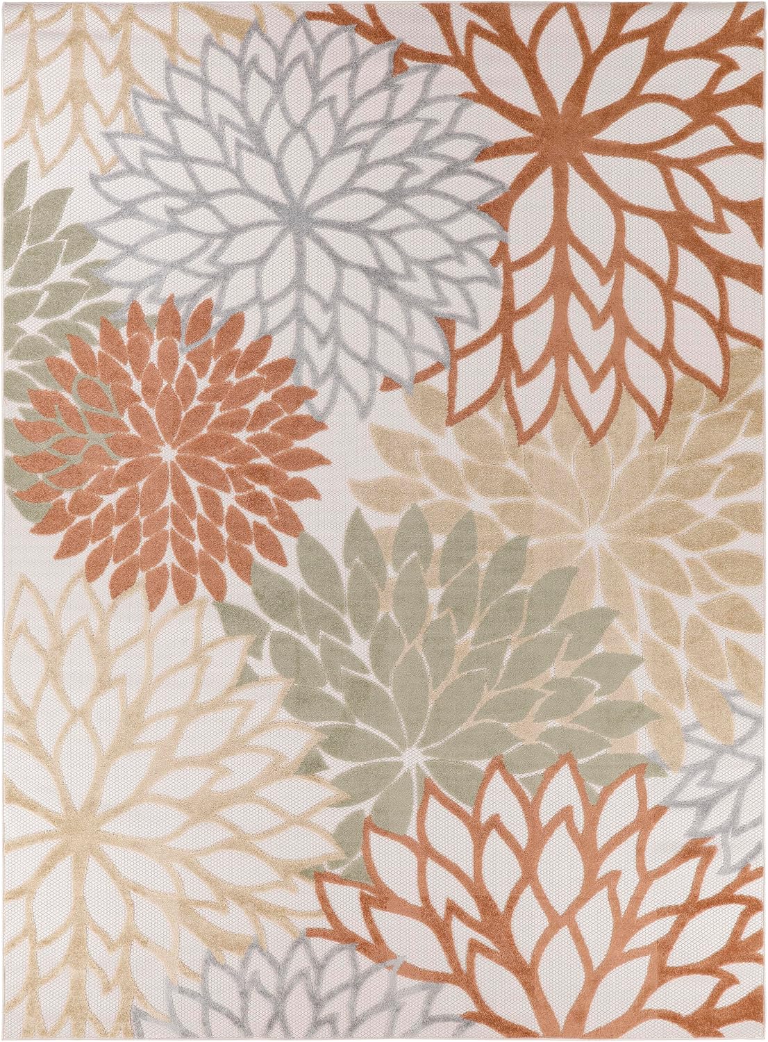 Nourison Home Aloha Indoor-Outdoor Ivory Multicolor 7'10" x 10'6" Area Rug, Easy Cleaning, Non Shedding, Bed Room, Living Room, Dining Room, Backyard, Deck, Patio (8x11)